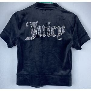 2 Pc Juicy Couture Sz S Black Velour Y2K Full Zip SS Top Pull On Twirl Skirt Seq